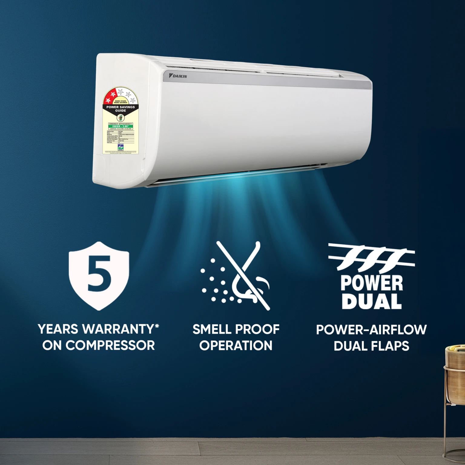 Daikin Model 2026  FTQ35XV16  1-Ton, 2-Star, fixed-speed (non-inverter) split air conditioner. view 2