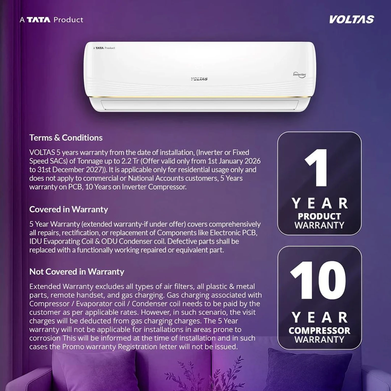 Voltas 185 INV Vertis (2026 Model) 1.5 Ton 5 Star inverter view 6