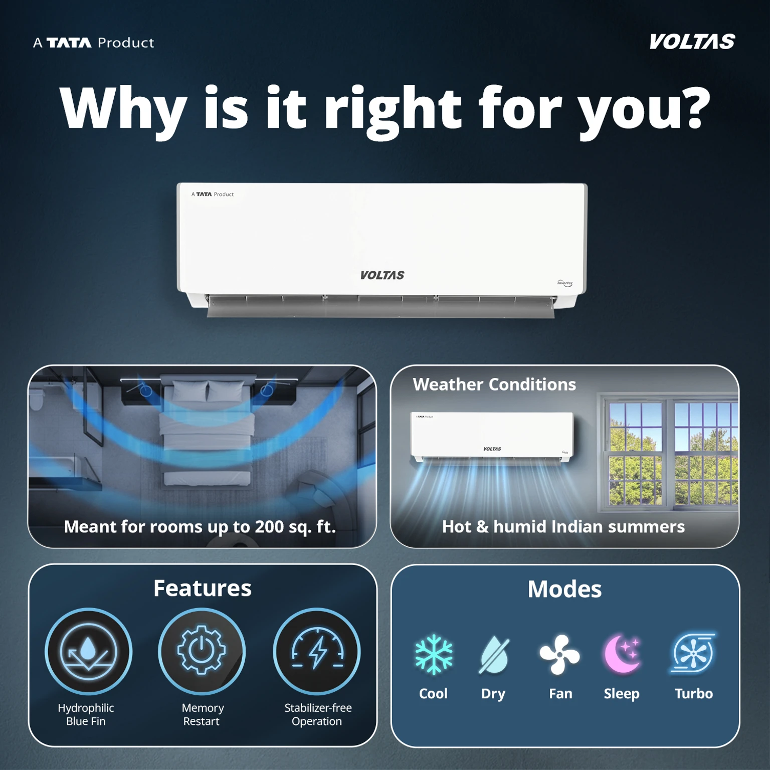 Voltas 2 Ton 5 Star Inverter Split AC (245INV Vectra Plush) view 3