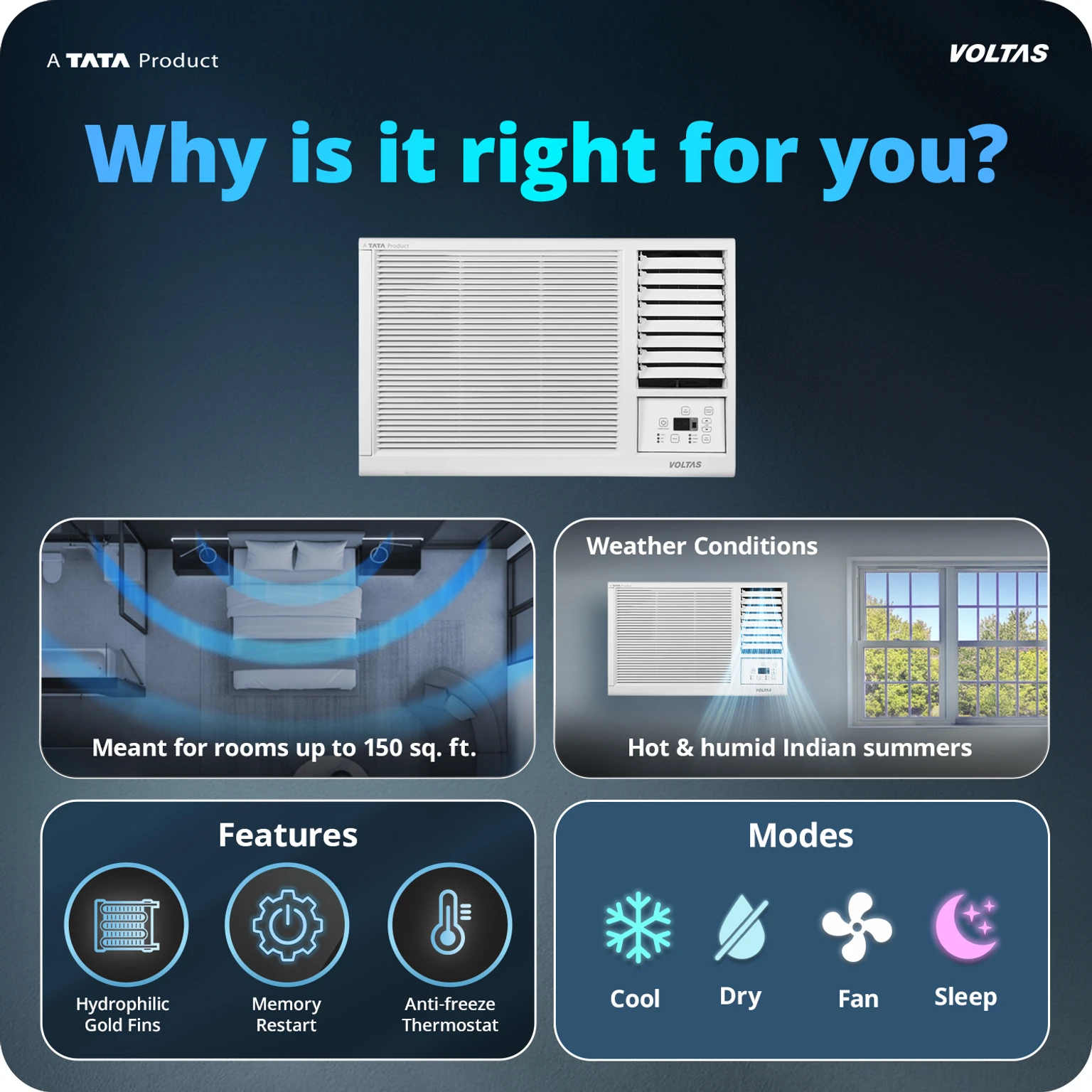 Voltas 2026 Model 182 FS Non Inverter Window AC 2 Star  view 3